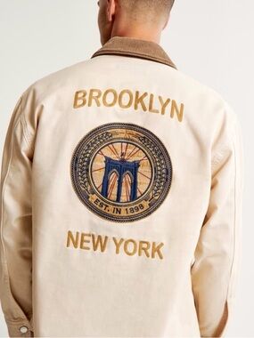 NWT Abercrombie & Fitch Workwear Shirt Jacket featuring embroidered Brooklyn